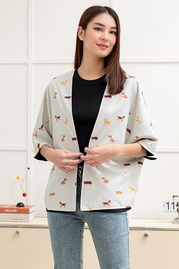 Kiki The Corgi Reversible Kimono Jacket (Warm Grey/Black)