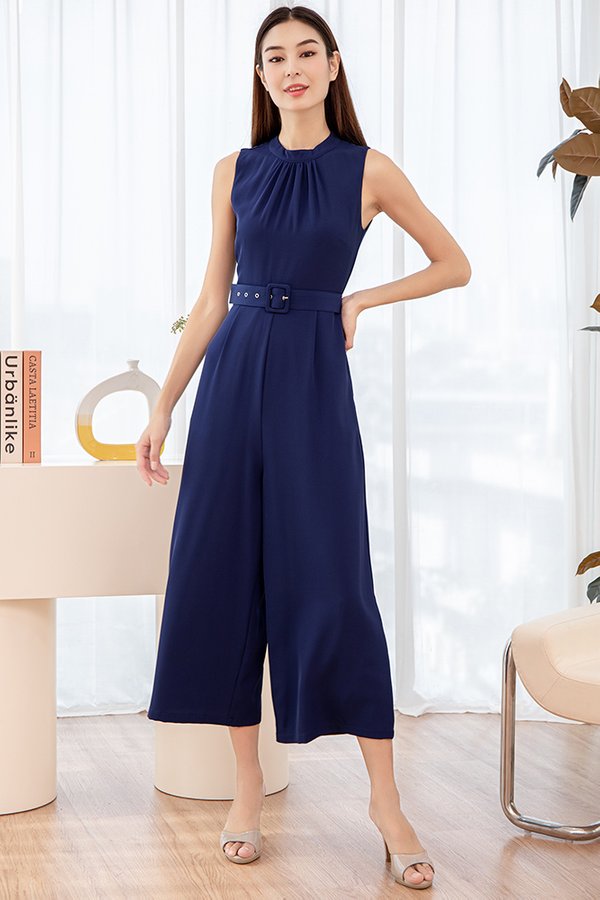 Georgia Ruched Collar Jumpsuit (Navy)