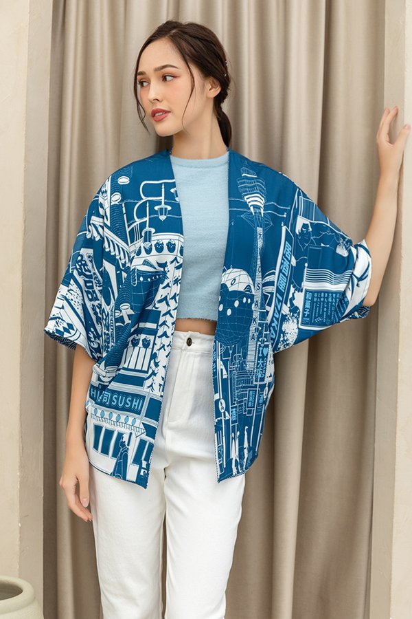 Summer In Osaka Reversible Kimono Jacket (Dark Blue)