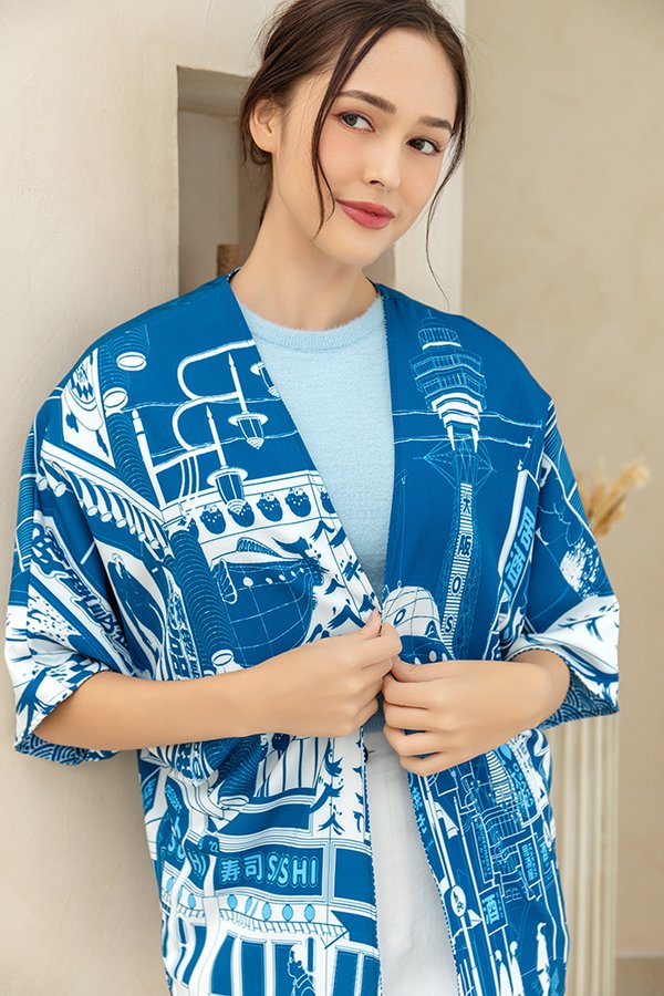 Summer In Osaka Reversible Kimono Jacket (Dark Blue)