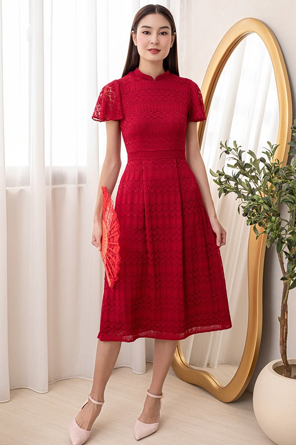 Kaizen Lace Cheongsam Dress (Crimson Red)