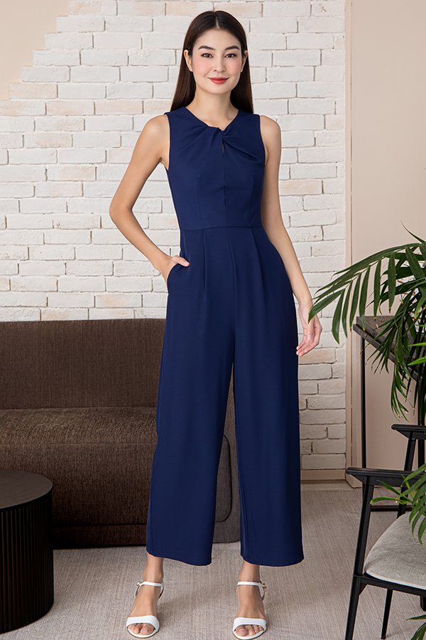Chloe Knotted Collar Jumpsuit (Navy)