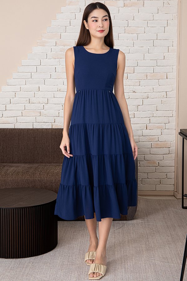 Aimee Tiered Midaxi Dress (Navy Blue)