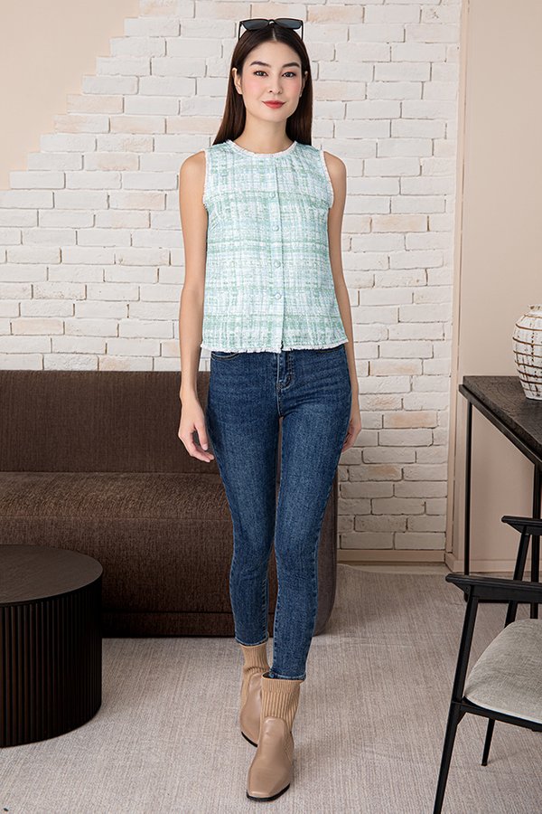 NADIA BUTTONED TWEED TOP (APPLE MINT)