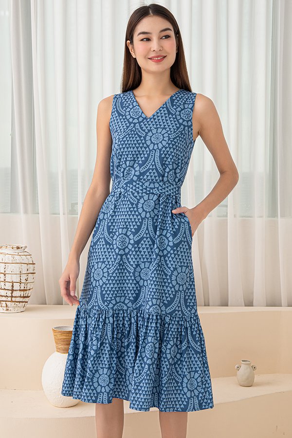 Micaela Two-Way Batik Midi Dress (Yale Blue)