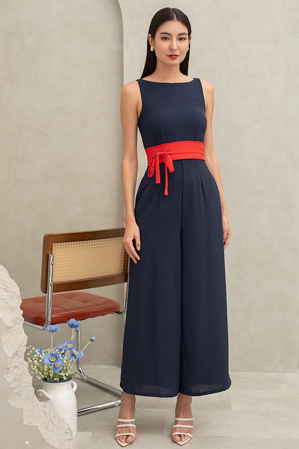 Helene Padded Boat Neck Jumpsuit (Navy)