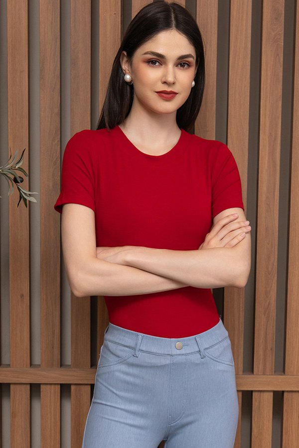 Megan Ribbed Top (Crimson Red)