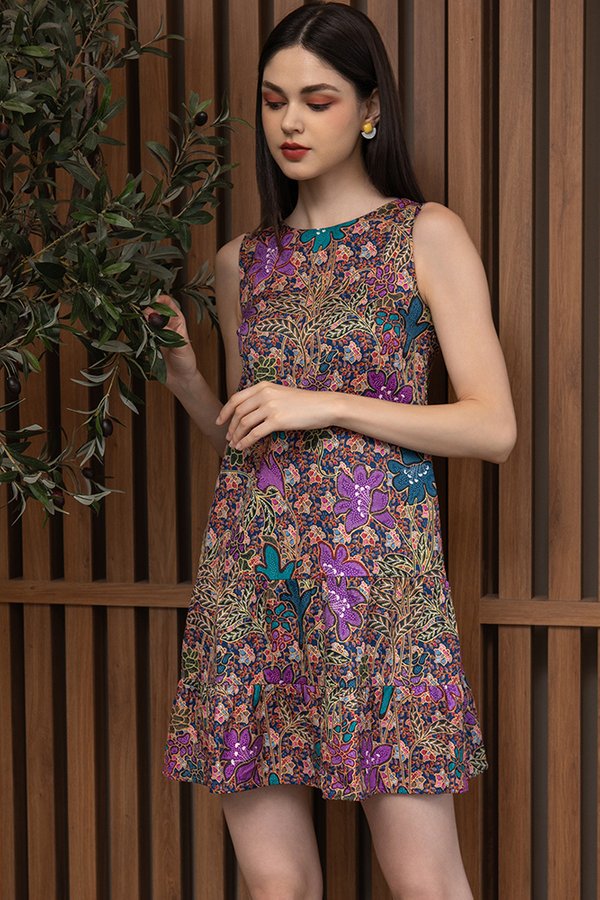 Kendisha Batik Tiered Hem Dress (Dark Navy)