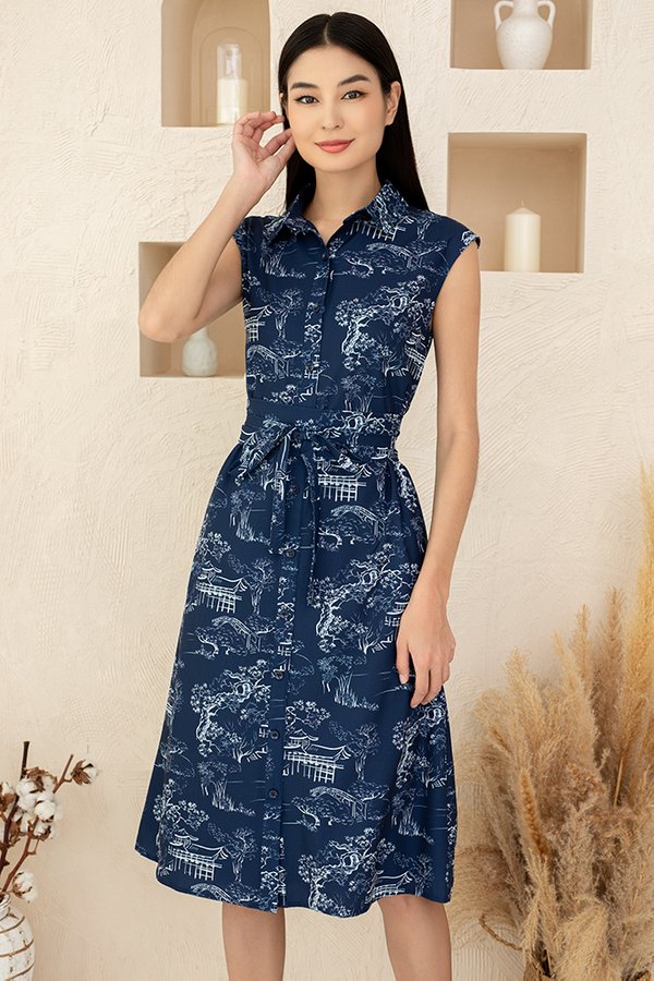 Kinkaku-ji Midi Shirt Dress (Navy)