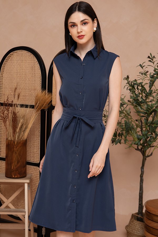 Tassa Midi Shirt Dress (Dark Ash Blue)