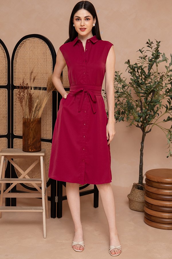 Tassa Midi Shirt Dress (Wine Red)