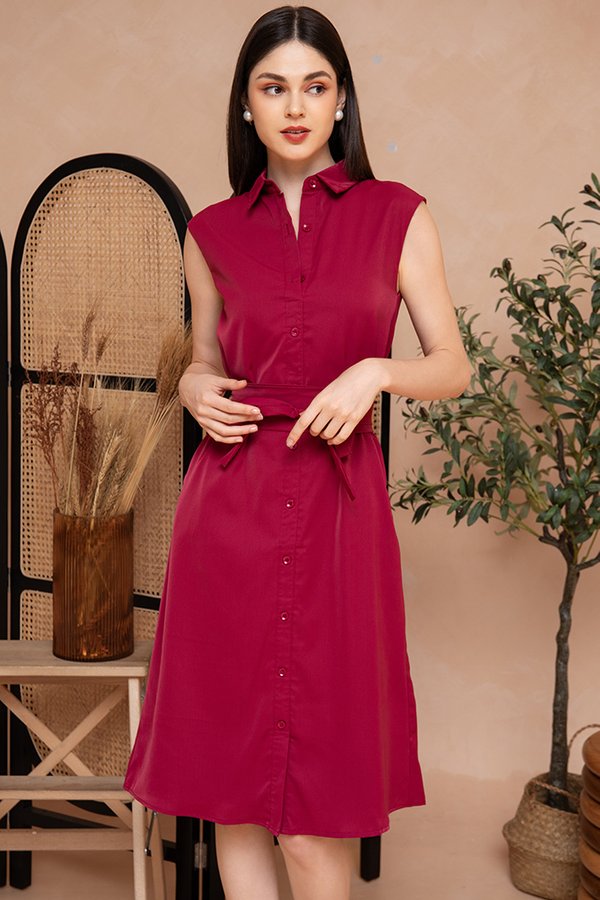 Tassa Midi Shirt Dress (Wine Red)