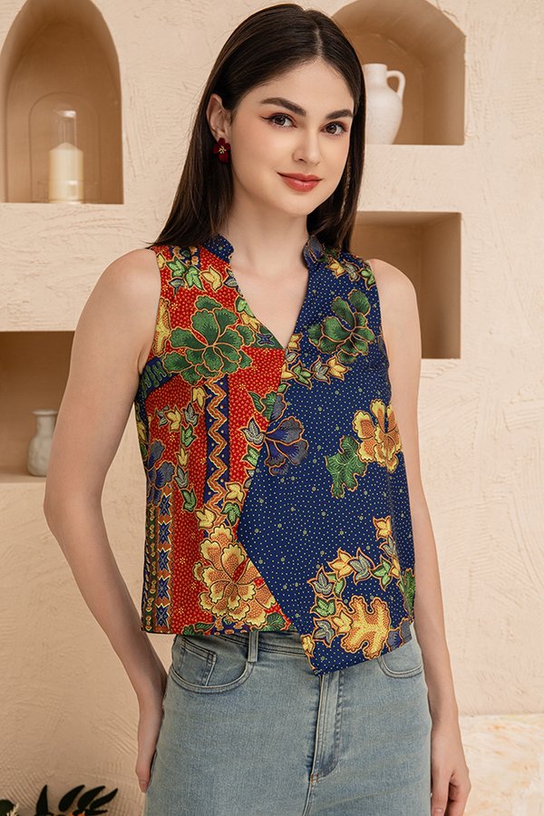 Merinda Batik Asymmetrical Top (Navy)