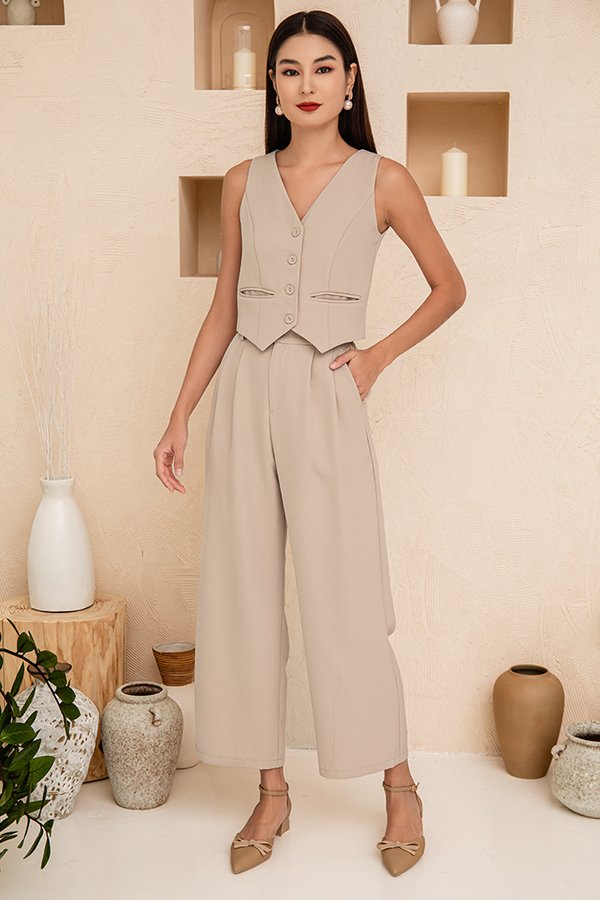 Sadie Straight Leg Pants (Ivory Taupe)