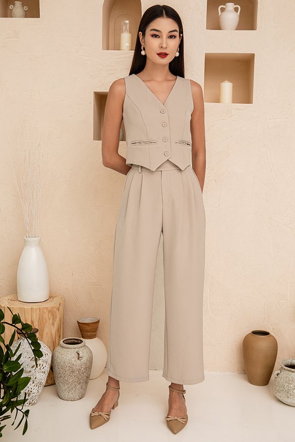 Sadie Straight Leg Pants (Ivory Taupe)