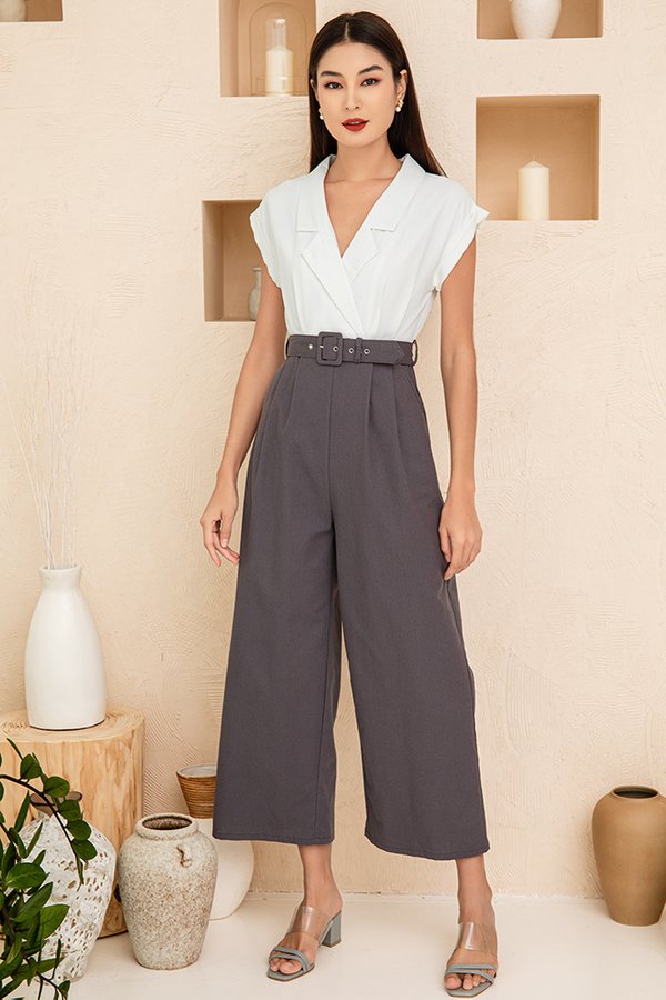 Shenzo Half & Half Jumpsuit (White/Gun Metal)