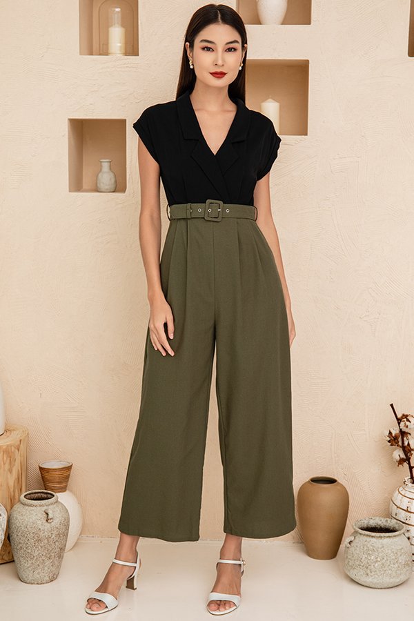 Shenzo Half & Half Jumpsuit (Black/Olive)