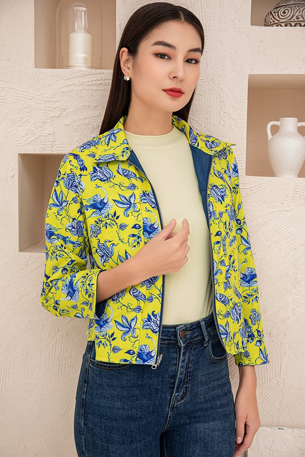 Winika Batik Tencel Reversible Jacket (Blue Lemon