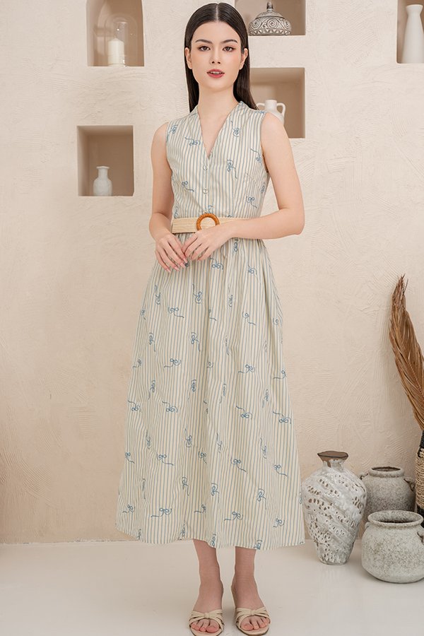 Albertine Midi Ribbons Dress (Alabaster)