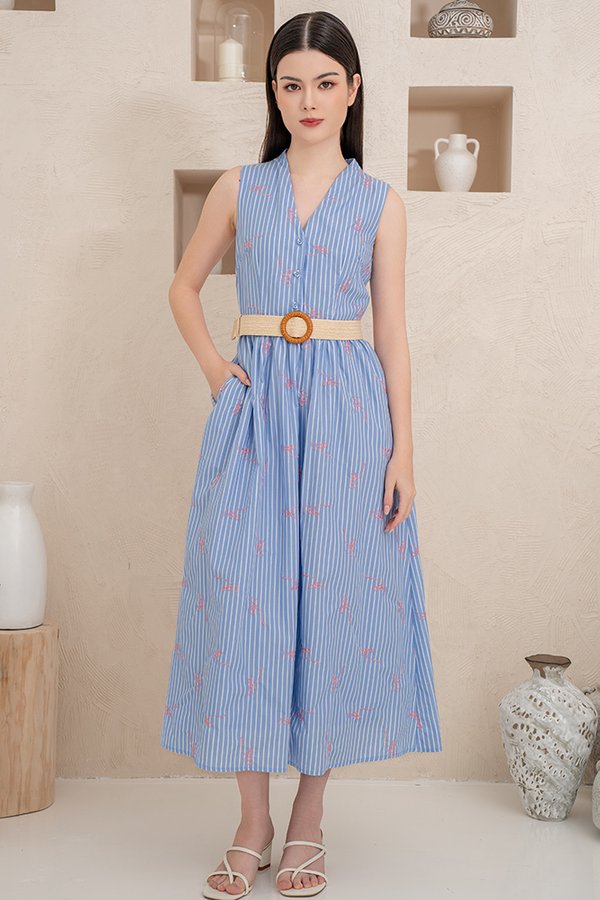 Albertine Midi Ribbons Dress (Sky)