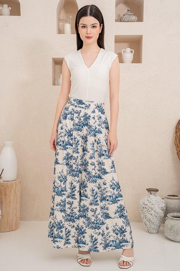 Solene Palazzo Pants (Chinoiserie Blue)