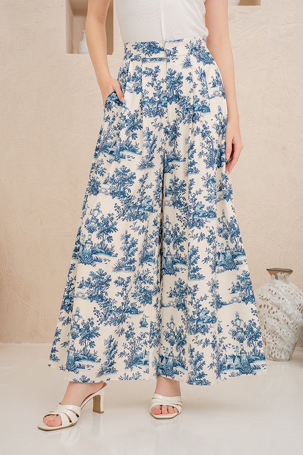 Solene Palazzo Pants (Chinoiserie Blue)