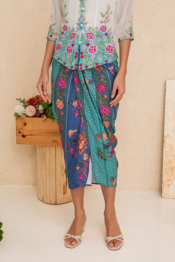 Indah Buketan Batik Skirt (Blue Turquoise)