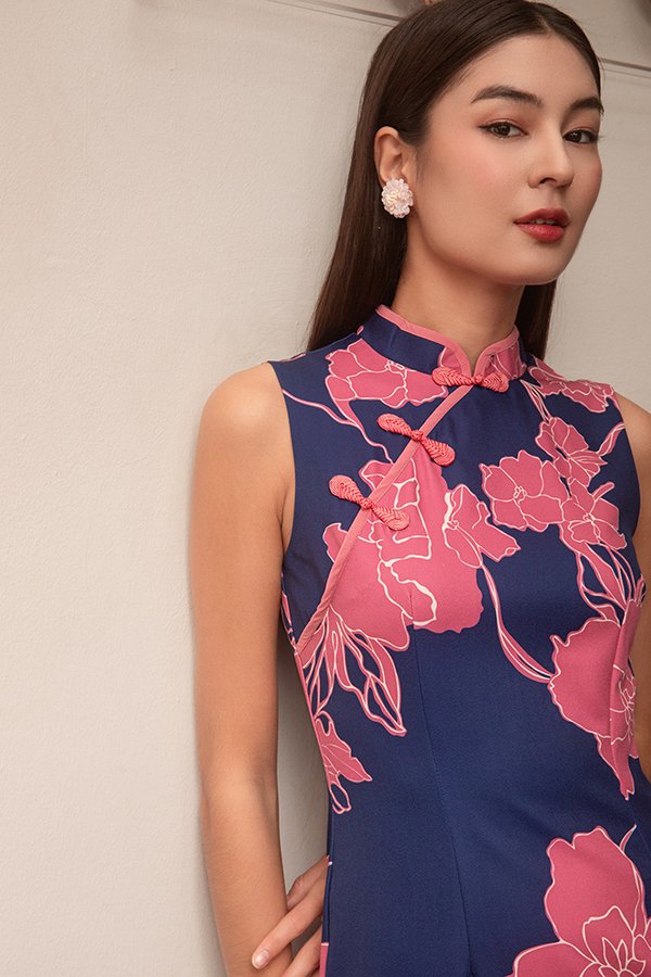 Memories Of Oleander Cheongsam Dress (Royal Navy)