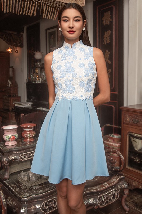 The Morning Star Crochet Skater Dress (Whispy Blue)