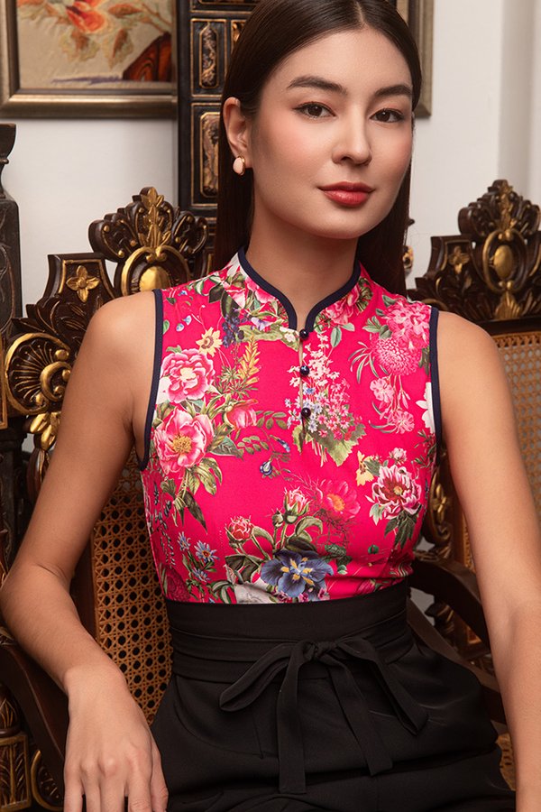 A Posy Of Peonies Cheongsam Jumpsuit (Fuchsia Pink)