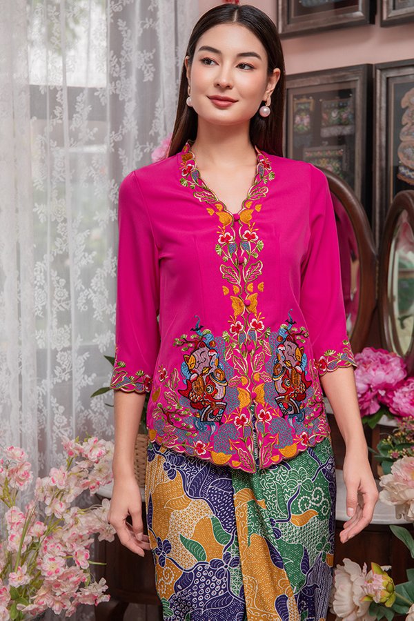 LUCKY MEOW MEOW SINGLE LAYER NYONYA KEBAYA (FUCHSIA PINK)