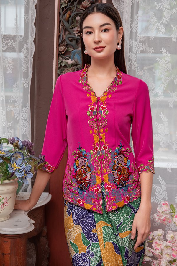 LUCKY MEOW MEOW SINGLE LAYER NYONYA KEBAYA (FUCHSIA PINK)