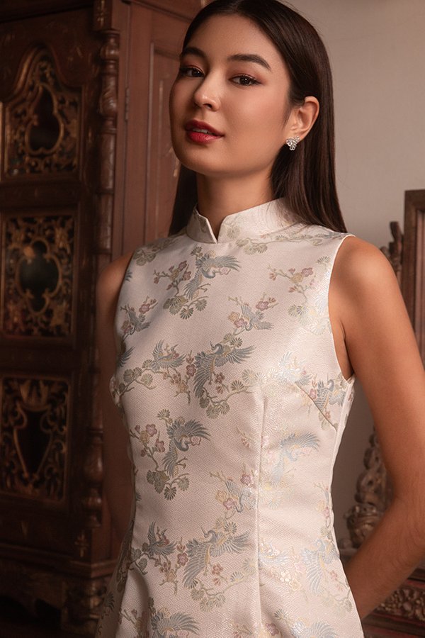 PHOENIX IN BLOOM BROCADE CHEONGSAM DRESS (CELESTIAL BLUE)