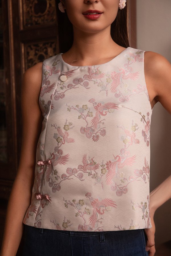 PHOENIX IN BLOOM BROCADE TANG STYLE TOP (PINK QUARTZ)