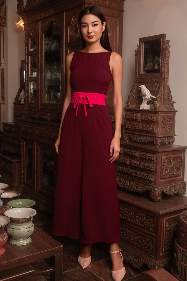 Odessa Padded Boat Neck Jumpsuit (Merlot)