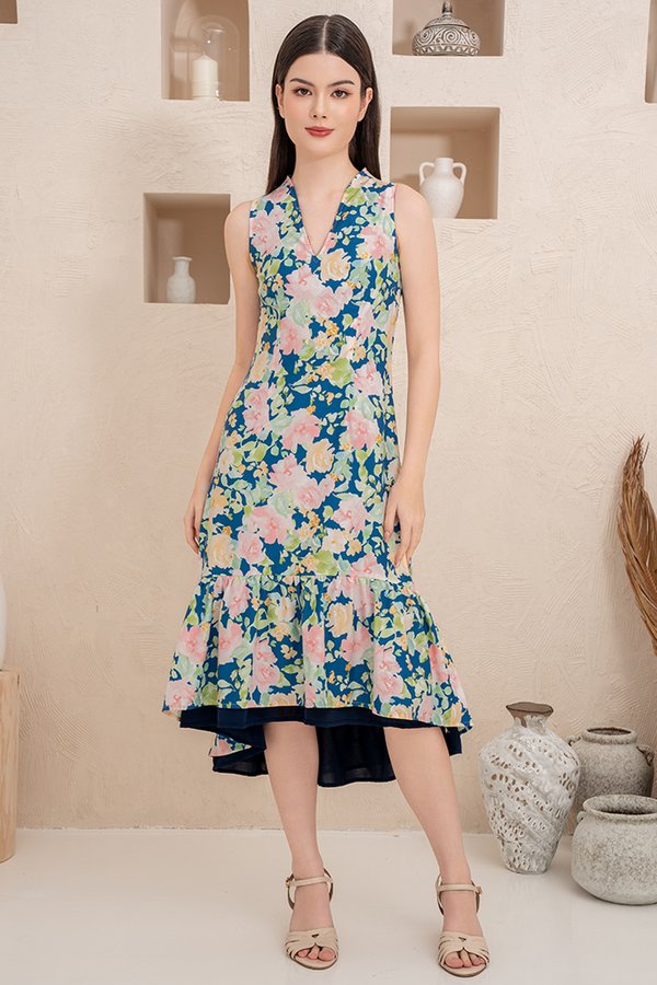 BLOOM WILD FLORAL REVERSIBLE DRESS (NAVY)