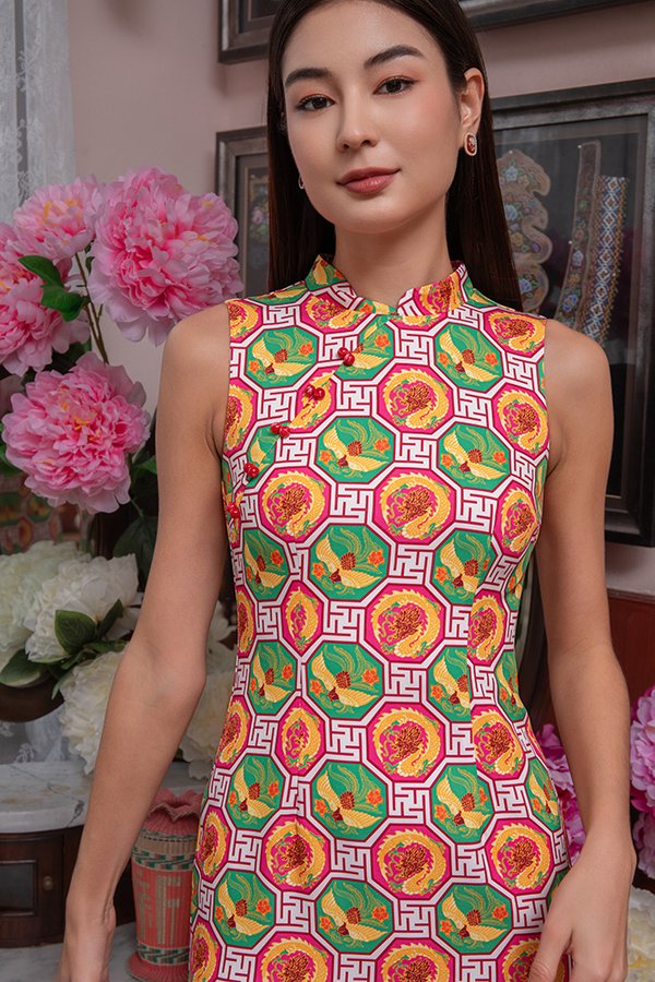 CELESTIAL HARMONY CHEONGSAM DRESS (SAFFRON SERENADE)