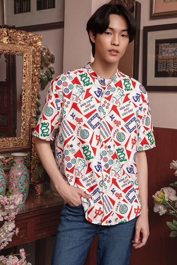 ARCHIE MEN'S OVERSIZED SHIRT (MAHJONG MOSAIC)