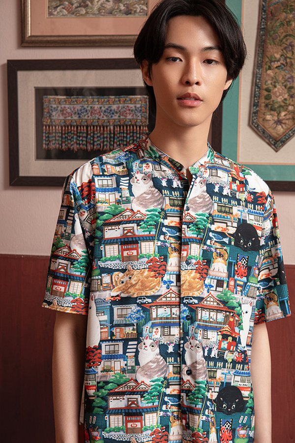 ARCHIE MEN'S OVERSIZED SHIRT (NEKO NEKO TOWN)