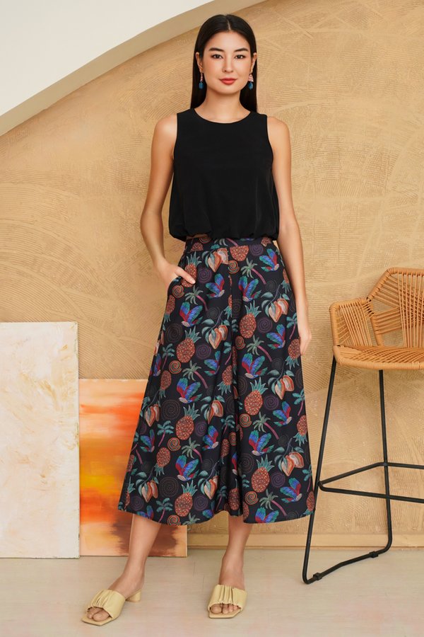 Golden Pineapple Printed Culottes (Black)