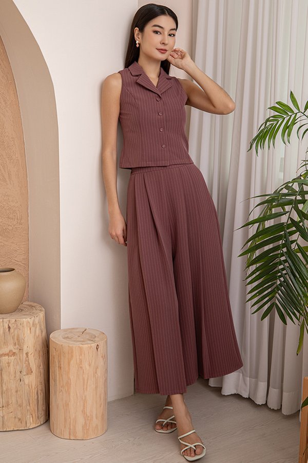 Ophelia Pinstripe Flare Pants (Azuki Bean)