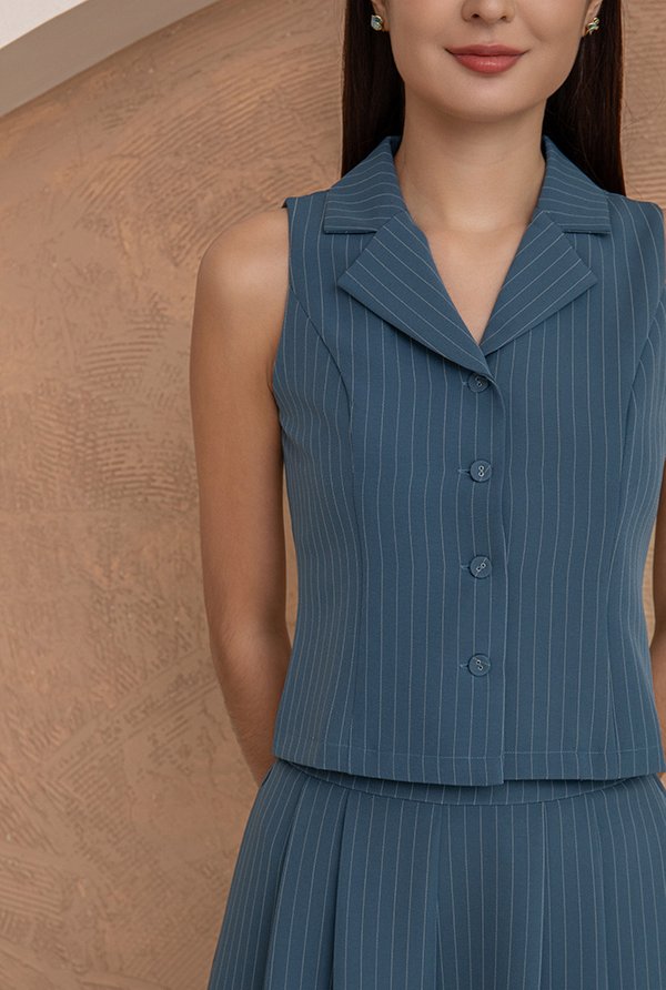 Luciana Pinstripe Vest Top (Turkish Blue)