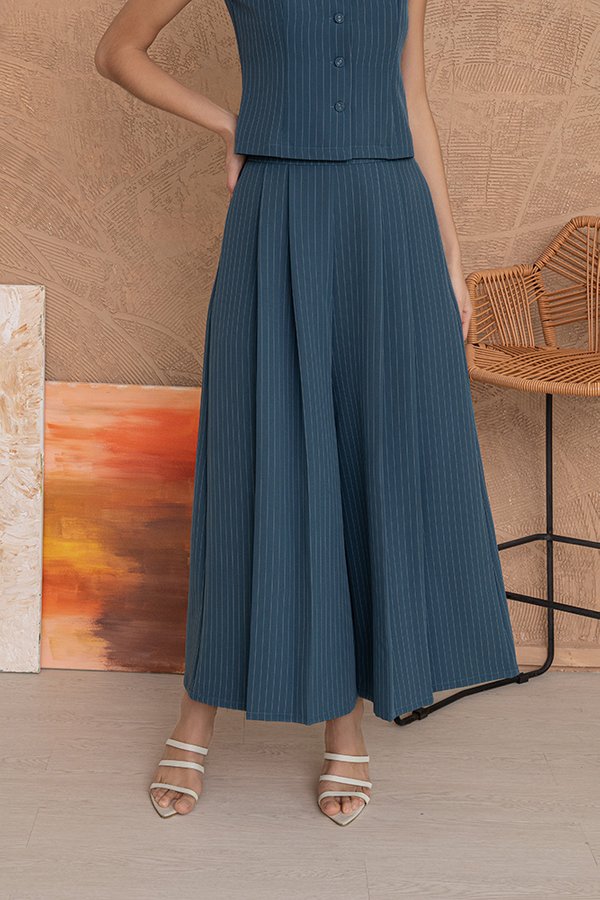 Ophelia Pinstripe Flare Pants (Turkish Blue)