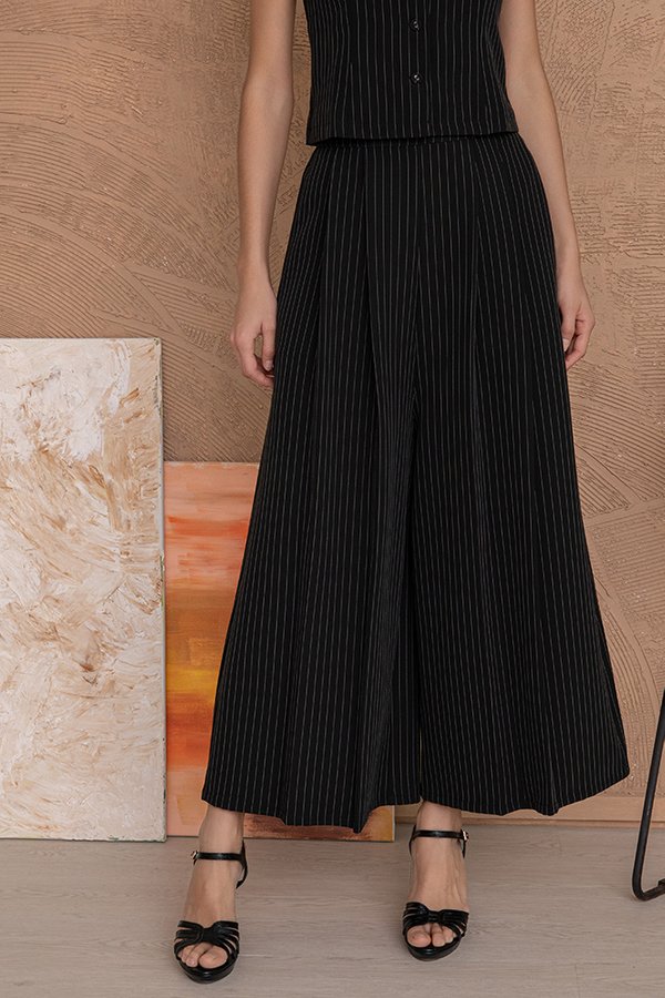 Ophelia Pinstripe Flare Pants (Onyx)