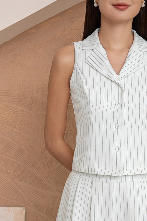 Luciana Pinstripe Vest Top (White)