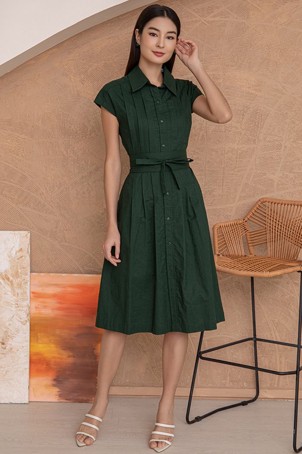 Solaris Linen Shirt Dress (Forest Green)