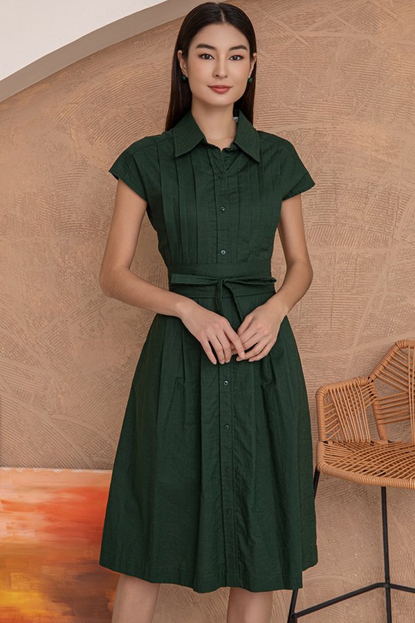 Solaris Linen Shirt Dress (Forest Green)