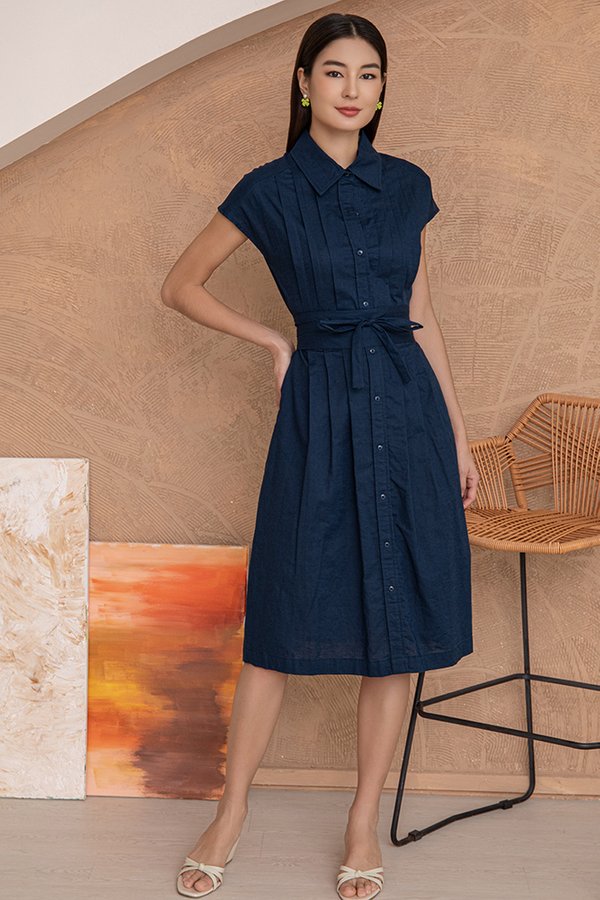 Solaris Linen Shirt Dress (Dark Navy)