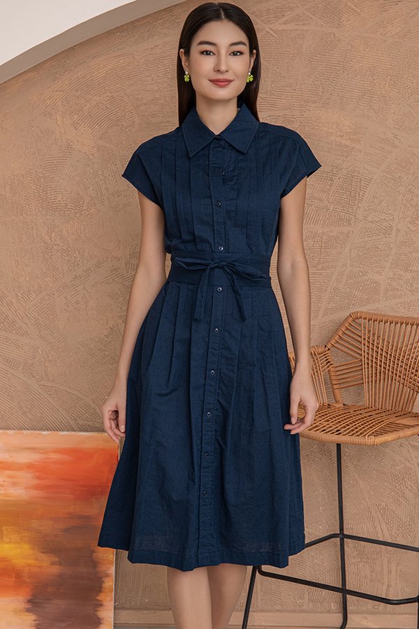 Solaris Linen Shirt Dress (Dark Navy)