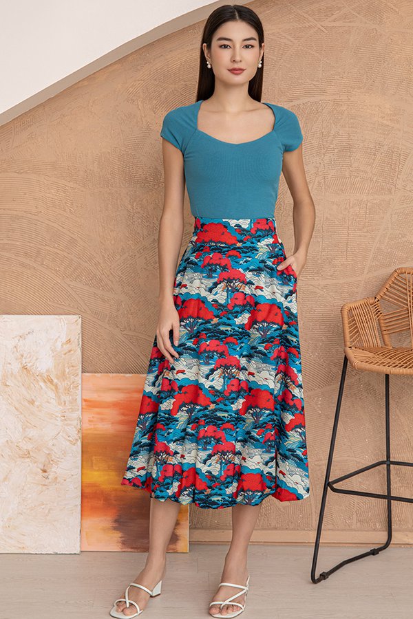 Mariko Printed Bubble Skirt (Scarlet Sapphire)